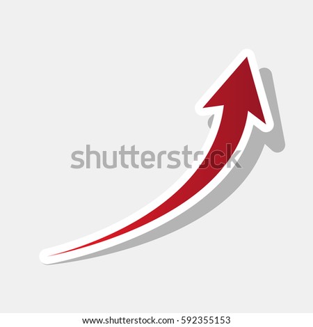 Growing arrow sign. Vector. New year reddish icon with outside stroke and gray shadow on light gray background.