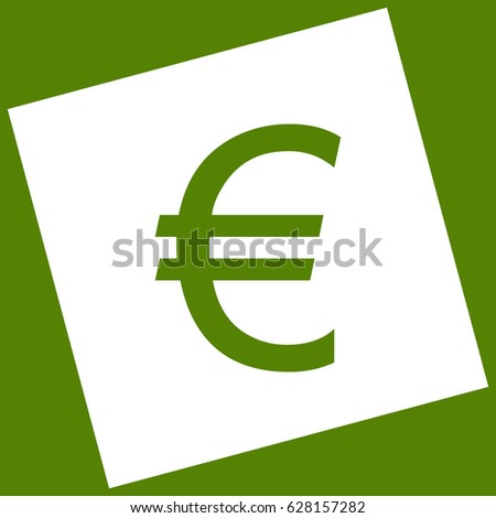 Euro sign. Vector. White icon obtained as a result of subtraction rotated square and path. Avocado background.