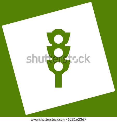Traffic light sign. Vector. White icon obtained as a result of subtraction rotated square and path. Avocado background.
