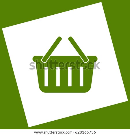 Shopping basket sign. Vector. White icon obtained as a result of subtraction rotated square and path. Avocado background.