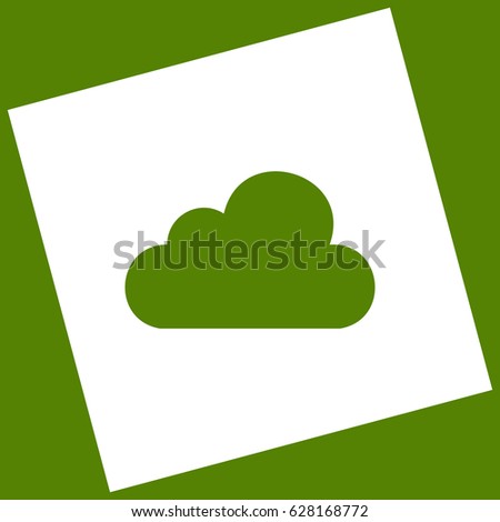 Cloud sign illustration. Vector. White icon obtained as a result of subtraction rotated square and path. Avocado background.