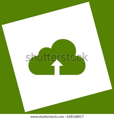 Cloud technology sign. Vector. White icon obtained as a result of subtraction rotated square and path. Avocado background.