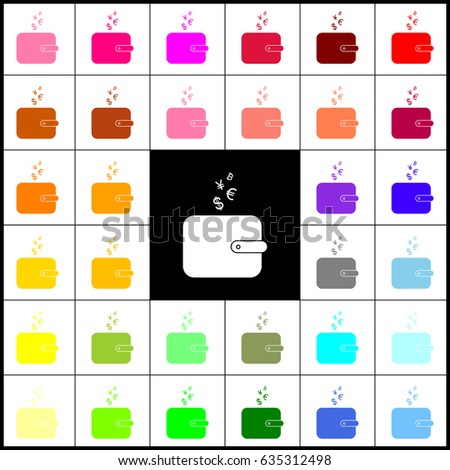 Wallet sign with currency symbols. Vector. Felt-pen 33 colorful icons at white and black backgrounds. Colorfull.