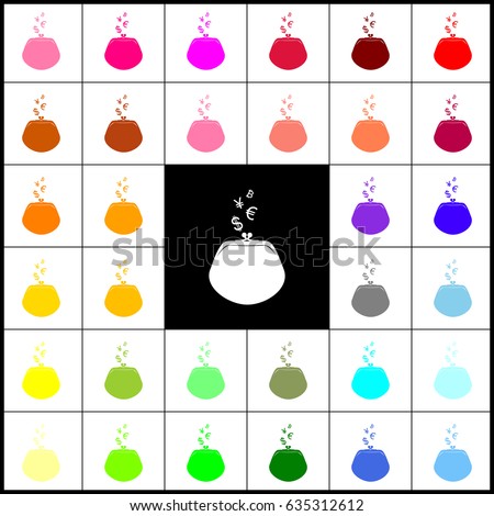 Wallet sign with currency symbols. Vector. Felt-pen 33 colorful icons at white and black backgrounds. Colorfull.