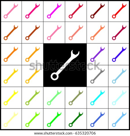 Crossed wrenches sign. Vector. Felt-pen 33 colorful icons at white and black backgrounds. Colorfull.