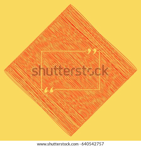 Text quote sign. Vector. Red scribble icon obtained as a result of subtraction rhomb and path. Royal yellow background.