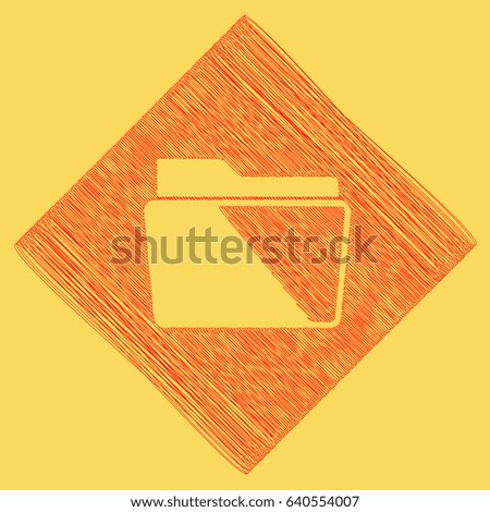 Folder sign illustration. Vector. Red scribble icon obtained as a result of subtraction rhomb and path. Royal yellow background.