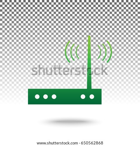 Wifi modem sign. Vector. Green gradient icon with shadow at bottom on transparent and white background.