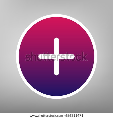 Positive symbol plus sign. Vector. Purple gradient icon on white paper at gray background.