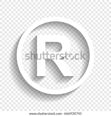 Registered Trademark sign. Vector. White icon with soft shadow on transparent background.