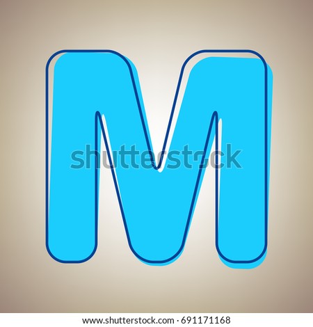 Letter M sign design template element. Vector. Sky blue icon with defected blue contour on beige background. Stok fotoğraf © 