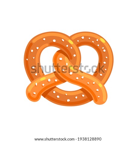 Delicious pretzel on a white plate. Illustration for Oktoberfest. Bread products. Vector flat illustration