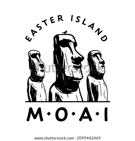 Moai logo, stone monolithic statues on Easter Island in the Pacific Ocean. Sights. Shapes isolated on white background, vector illustration