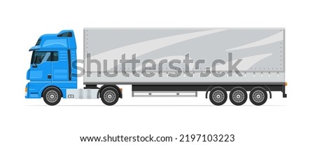Semitrailer truck with white trailer. Cargo transportation. Machine for the transport of goods. Vector illustration