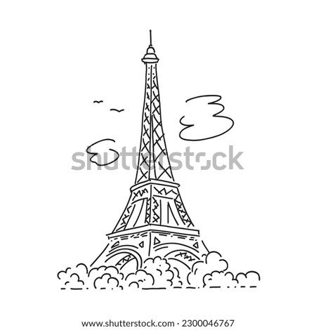 Eiffel tower in Paris on a white background. Landmark of Paris. Vector linear illustration. Doodle style