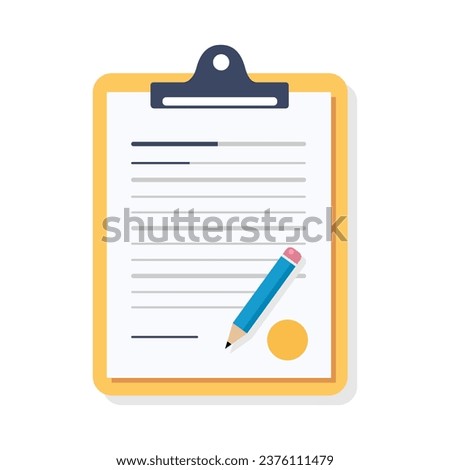 Tablet folder with pencil. Flat design. Vector illustration.