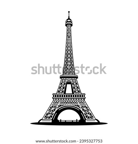 Eiffel Tower in Paris on a white background. Landmark of Paris. Vector linear illustration silhouette