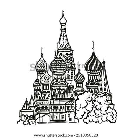 Saint Basil's Cathedral in the center of Moscow, Russia. Vector illustration in doodle style, sketch