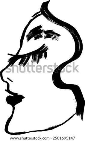 Contemporary Dry Brush Abstract Modern Girl Profile