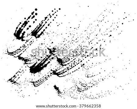 Hand-made grunge ink texture. Abstract ink drops background. Black and white stine illustration.