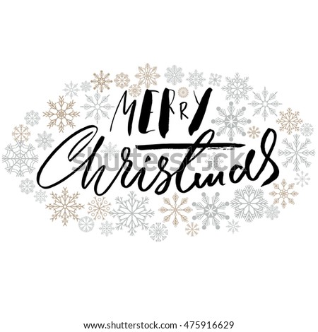 Merry Christmas Handwritten Lettering Design With Gold And Silver ...