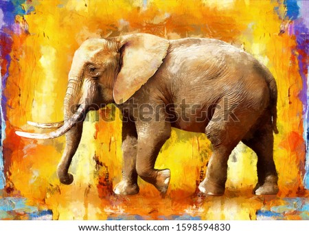 modern oil painting of elephant, artist collection of animal painting for decoration and interior, canvas art, abstract elephant on colorful background