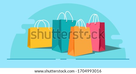 Shopping paper bag yellow empty, vector illustration