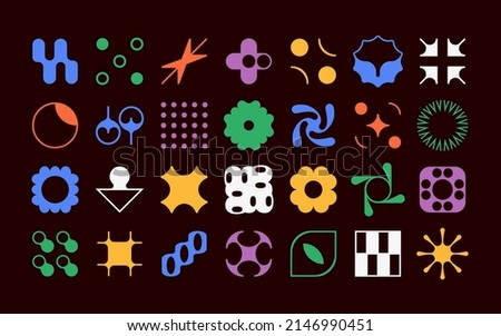 Set of modern futuristic figures. Abstract geometric shapes in brutalism style. Fragile vector objects with thin outline. Vector illustration Foto stock © 