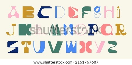 Large set of random letter shapes. English alphabet from geometric capital letters of eclectic shapes. Brutalism modern font type. Condensed and Bold font from geometric objects. Сток-фото © 