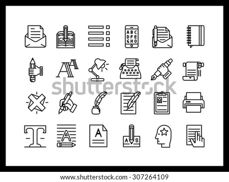 Vector icon set in a modern style. Creative tools, set for the writer, printing, editing, and modifying files,