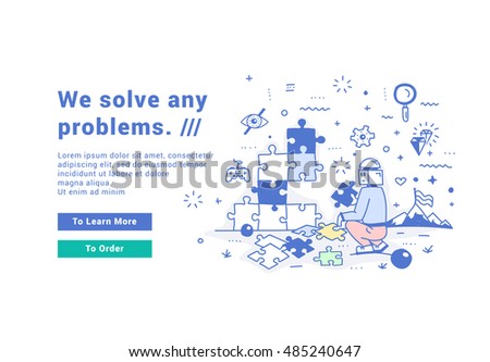 Vector illustration of a modern linear style. Creative problem solving puzzles.