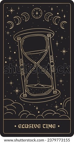 Tarot Card Illustration. Hourglass Line Art. Sand Timer Countdown Illustration.