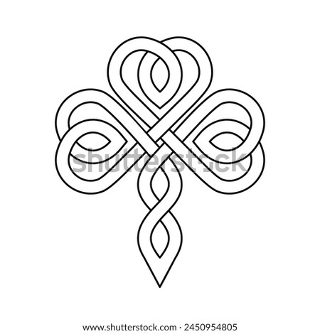 Celtic style clover leaf. Interlaced stylized celtic symbol of luck. Irish shamrock line art vector illustration. Good luck symbol.