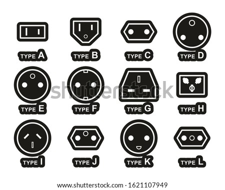 Electrical Plug Type Icons White On Black Sticker Set Big