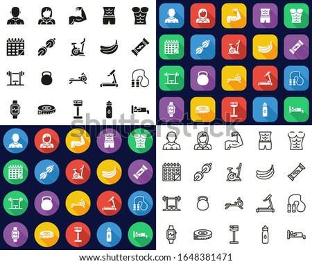 Bodybuilding Icons All in One Icons -Black & White-Color Flat Design-Thin Line- Set