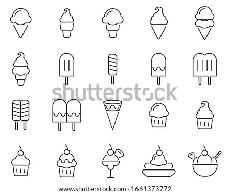 Ice Cream Icons Black & White Thin Line Set Big