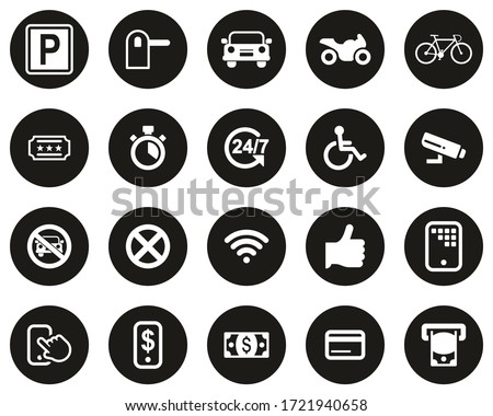 Parking Or Parking Lot Icons White On Black Flat Design Circle Set Big