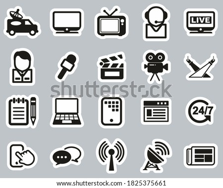 TV Station Icons Black & White Sticker Set Big