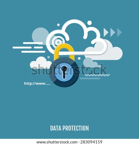 Concept of cloud computing and protecting data. Vector Illustration. Flat design.