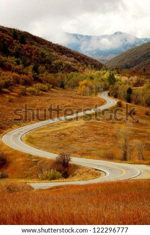 Scenic Mountain Pass, Curving Road