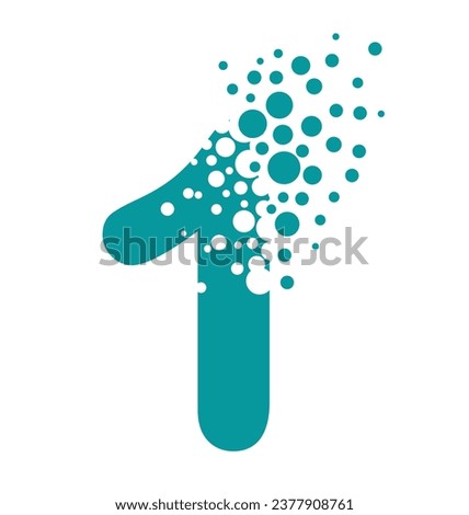 Dispersing number 1 isolated on white background. Vector Illustrator.