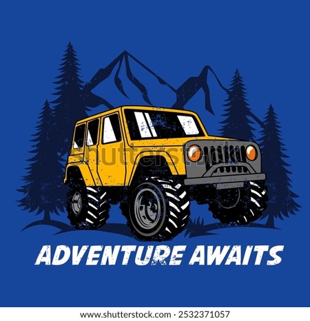 Illustration of offroad truck exploring the mountains