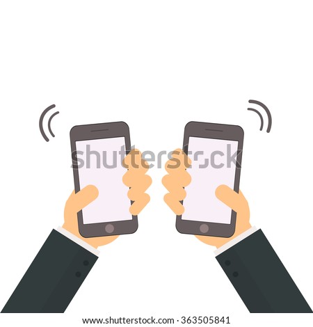 Hand holding and shaking smart phone - shake vector illustration
