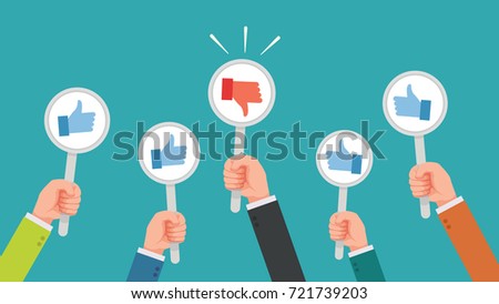 hand of businessman,many hands with thumbs up but get one disagree or dislike feedback  vector illustration