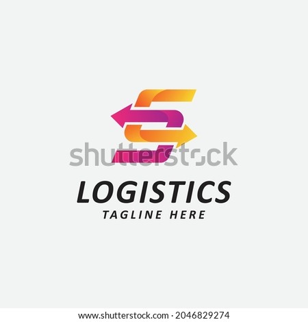 Logistic logo, letter s, and arrow combination, Flat style Logo Design Template, vector illustration