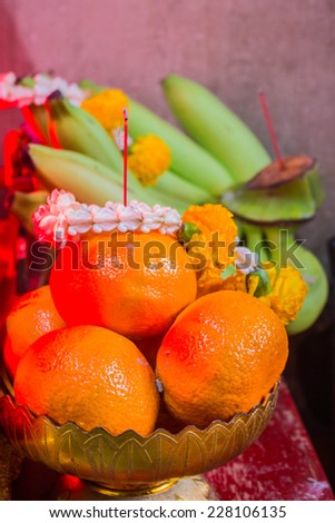 Fruit and incense for worship shrines
