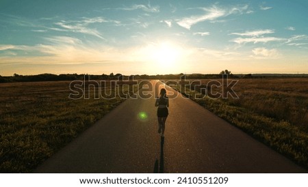 Similar – Image, Stock Photo Woman running fast along street in city