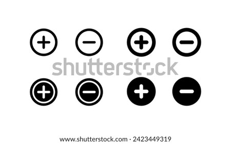 Simple plus and minus icon. zoom in and zoom out icon set vector.