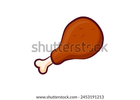 Simple fried chicken leg icon, hot chicken leg vector on white background.