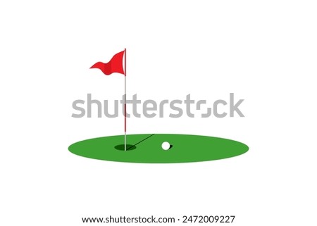 Simple golf green field and flying golf flag vector illustration.